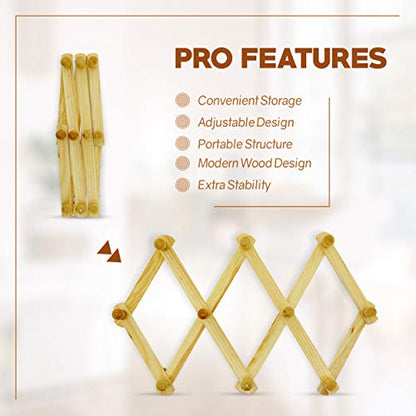 RamPro Accordion Style Wood Expandable Rack Hat, Cap, Belt, Umbrella Coffee Mug Wall Wooden Pegs - style: 1 Pack