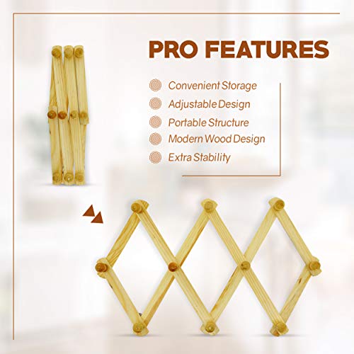 Set of 4 RAM-PRO Accordion Style Wood Expandable Wall Rack for Hat, Cap, Belt, Umbrella Coffee Mug Jewelry Hanging Wooden Pegs - style: 4 Pack