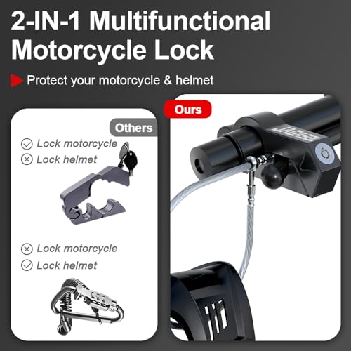 JAGASOL Motorcycle Lock 'Combo Anti Theft Lock' for Motorbike, Scooters, ATV & Dirt Bike - color: Black
