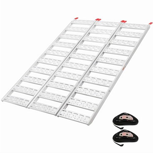 Tri-Fold Ramps for Pickup Trucks, Extra Width Aluminum ATV 1500 Lbs Capacity, Powersports Loading Ramps with Load Straps for Motorcycles, UTV, Lawn Mowers, Trucks, Lawnmowers, 76" L x 50" W