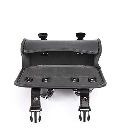 Motorcycle Fork Bag PU Leather Bike Handlebar Tool Bag Sissy Bar Roll Storage Bag - Small (Black A) - color: Black A