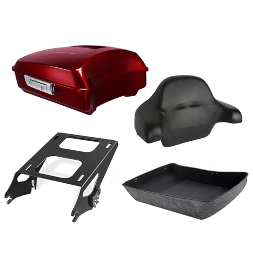 TCT-MOTORPARTS Chopped Tour Luggage Trunk w/Wrap-Around Backrest Pad + Black Two-Up Tour Mounting Rack Fit For Harley Street Glide Special Velocity Red Sunglo 2017S - color: Fit for Velocity Red Sunglo #4