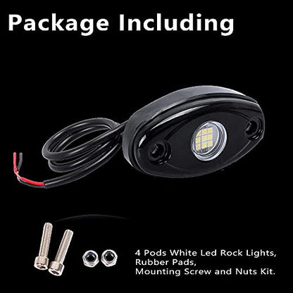 4 Pods LED Rock Light Kits White for Jeep ATV UTV SUV Off Road Car Truck Boat Underbody Glow Fender Lamp Underglow LED Neon Lights Waterproof - color: White, size: 4 Pods