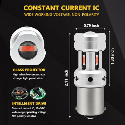 PHINLION 3600 Lumens 1156 P21W Red LED Light Bulbs, Super Bright 3497 2396 7506 LED Replacement for Car Truck Motorcycle Brake Tail 3rd Center High Mount Stop Lights - color: Red