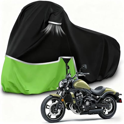 Waterproof Motorcycle Cover Replace for Kawasaki Vulcan 650 900 1500 and Eliminator 450 Cruiser Without Trunk Models,420D Oxford Cloth Motorcycle Cover for Snow Rain Dust Protection (Vulcan)