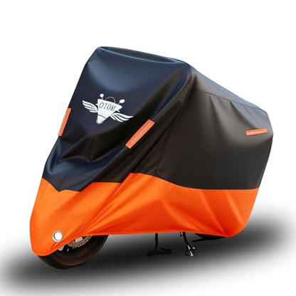 Motorcycle Cover, 300D Heavy Duty All Season Universal Windproof Dustproof Rain Sun Protection with 4 Night Reflectors Lock-Hole Carrying Bag Up to 104" (XXL) - size: XXL