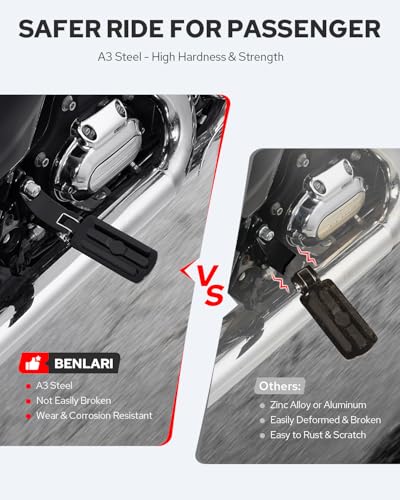 Benlari Passenger Foot Pegs, Passenger Mini Footboard Footpegs Fit for Harley Davidson Touring Road King Electra Glide Road Glide Street Glide 1993-2024 (Black) - color: Black