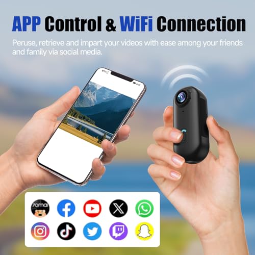 4K WIFI POV Action Body Camera 64GB, Thumb Size Mini Bodycam, Waterproof Magnetic Wearable Hand-free Portable Sports Action Cameras, Snapcam Mount Anywhere for Cycling, Skiing, Swimming, Walking