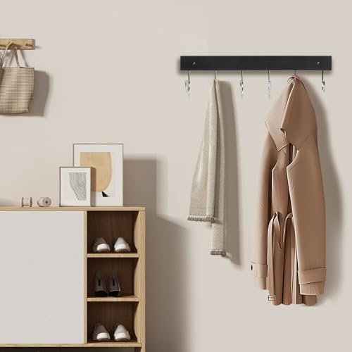 2 Pack Coat Rack Wall Mount with 12 Rotating 180° Coat Hooks, 14.6" Rustproof Wooden Entryway Organizer, Wall Hooks for Hanging Coats, Purse, Hats, Jackets, Towels, Space Saving Hanger (Black) - color: Black