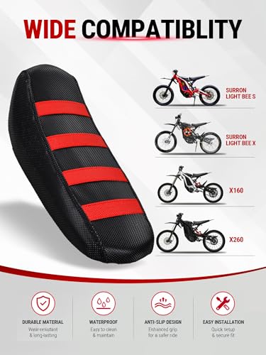 Electric Dirt Bike Seat Cover for Surron Light Bee,Non-Slip Motorcycle Cushion Cover for Sur Ron Light Bee X and S/X160/X260-Red - color: Red