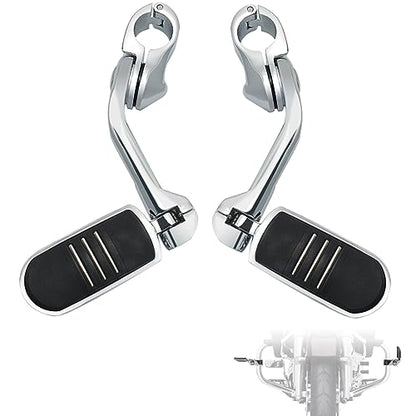 FOVPLUE 1.25" Highway Footpegs,Long Angled Adjustable Highway Pegs w/Mounts for Harley Touring Street Glide Electra Glide Road King Softail CVO Dyna Trike VRSC Sportster w/32mm Engine Guard,Chrome#3 - color: CHROME