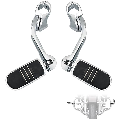 FOVPLUE 1.25" Highway Footpegs,Long Angled Adjustable Highway Pegs w/Mounts for Harley Touring Street Glide Electra Glide Road King Softail CVO Dyna Trike VRSC Sportster w/32mm Engine Guard,Chrome#3 - color: CHROME