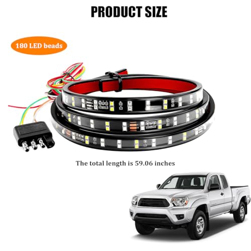 Truck Tailgate Light Strip Bar, 60 Inch 180 LED Double Row Strip for Running Brake Turn Signal Reverse Light, Flexible Full Function Lorry Lamp Strip, Universal Fit - size: 180Beads