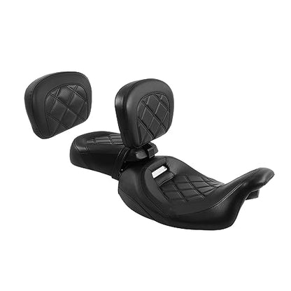 Seat Cushion, SLMOTO Motorcycle Low-Profile Rider Seat 2-Piece Two Up Rider Passenger Seat and Sissy Bar Backrest Pad For Harley Touring CVO Road King Street Glide Road Glide Electra Glide 14-23 Black - color: Black