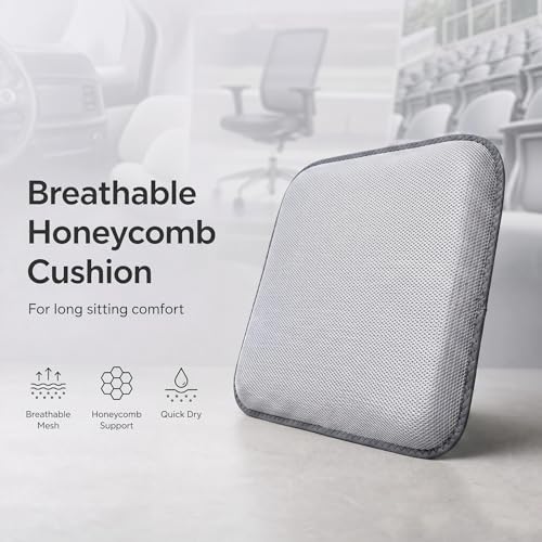 Gel Seat Cushion, Cooling Honeycomb Breathable Seat Pad Grey | Portable, Storage, Pressure Relief Support, Breathable Quick-Dry Mesh, Office、Car、Wheelchair Use, 16.5x13In Washable, Grey - color: Grey