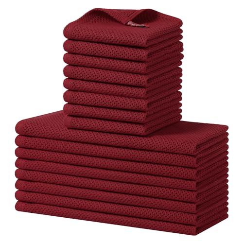 Homaxy 100% Cotton Kitchen Towels and Dishcloths Set, 12 x 12 Inches and 13 x 28 Inches, Set of 16 Bulk Kitchen Towels Set, Ultra Soft Absorbent Dish Cloths for Washing Dishes, Burgundy - color: Burgundy, style: 16-Piece Set