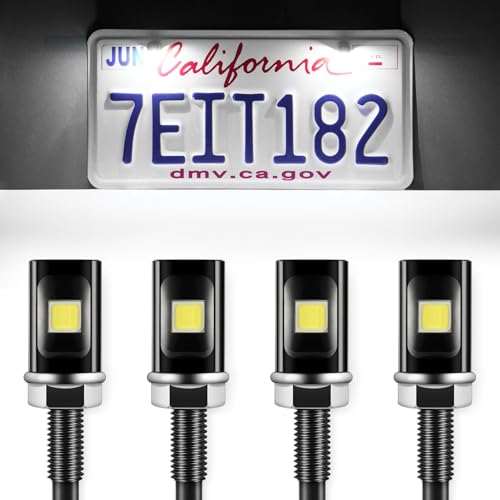 LivTee Super Bright License Plate Light, 12V License Tag Screw Bolt Accessories, Waterproof Black Aluminium Light Holder, Legal for Car Motorcycle Truck RV ATV Bike, Xenon White(4PCS) - color: Xenon White, size: 4PCS