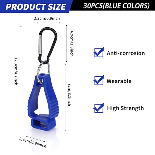 30 PCS Blue Glove Clips for Work Glove Holders, Safety Clip Glove Keeper, Gloves Grabber Clips, Gloves Belt Clips for Worker Construction
