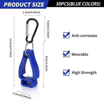 30 PCS Blue Glove Clips for Work Glove Holders, Safety Clip Glove Keeper, Gloves Grabber Clips, Gloves Belt Clips for Worker Construction