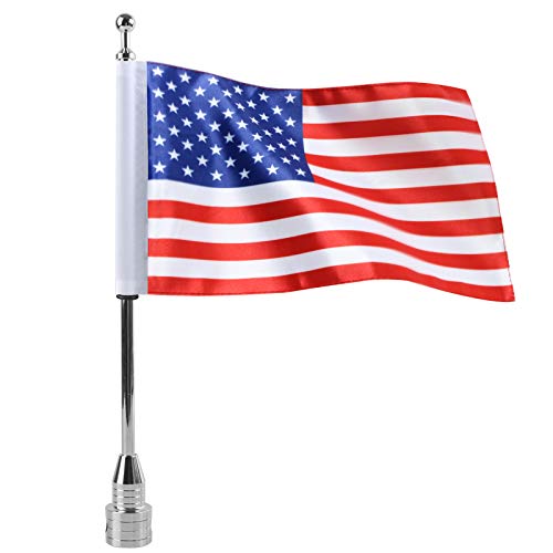 Motorcycle Flagpole Mount and American Flag - 6" x 9" Premium Double-Sided USA Flag - Stainless 14" Flag Pole Fixed Mount for 1/2" Tubular Luggage Racks for Harley Honda Goldwing Yamaha Etc - color: 2x us Flag chrome flagpole