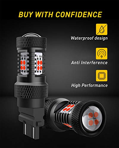 AUXITO Red 3157 Brake Light Bulbs, Ultra Bright 3056 3057 3156 4157 LED Bulbs with 14-SMD 3030 Chipsets for Reverse Backup Turn Signal Brake Lights High Mount Stop Lights Tail Lights, Pack of 2 - color: Red, size: 3157