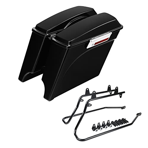 SLMOTO Saddle Bags, Hard Saddlebags Saddle Bag+Conversion Brackets Fit For Harley 84-17 16 Heritage Softail Classic FLSTC Deluxe Springer FLSTS EFI Fatboy - color: Vivid Black+Chrome Conversion Bracket