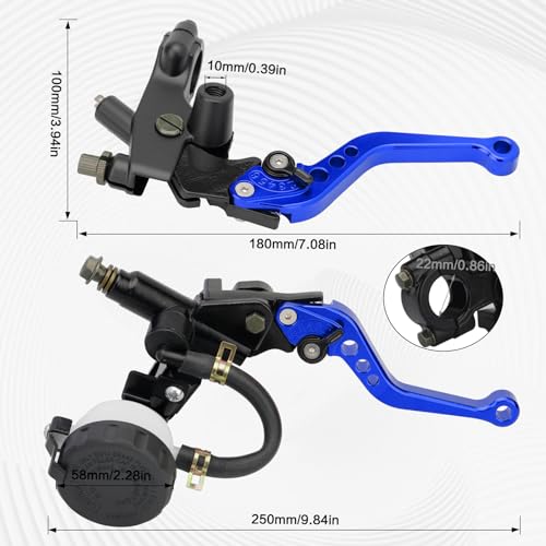 Motorcycle Brake Pump Lever 7/8" 22mm Hydraulic Master Cylinder Reservoir Clutch CNC Left & Right Set Universal Replacement for Harley Honda Kawasaki Suzuki Yamaha (Blue) - color: Blue