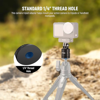 NEEWER Action Camera Tripod Mount Adapter Compatible with GoPro Hero 13 Go Pro 12 11 10 9 Black DJI Osmo Action 5 Pro 4 3, 360° Swivel 1/4"-20 to 3 Prong Mount for Standard 1/4 Accessories, GP-89 - style: GP-89