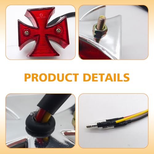 Cross Rear Tail Light, High-brightness Waterproof LED Brake Driving Light, Plug-and-play Personalized Modified Taillight Decorative Accessories, for Most Motorcycles Dirt Bikes Cruisers (Red)