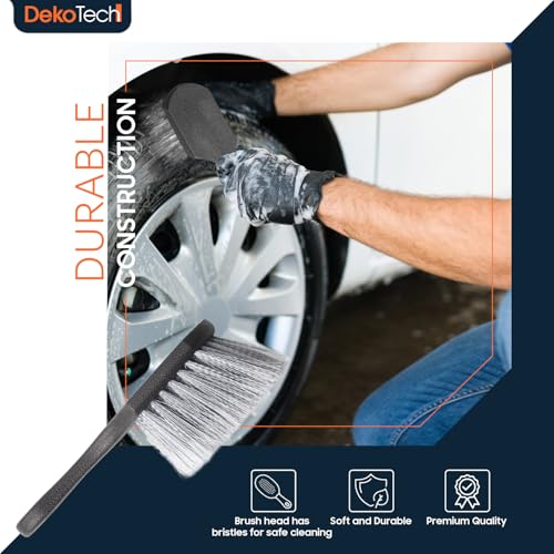 Premium Soft Bristle Wheel & Tire Brush for Cars – Short Handle Design for Effortless Scrubbing, Scratch-Free Cleaning, and Effective Removal of Dirt & Road Grime