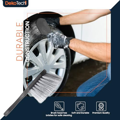 Premium Soft Bristle Wheel & Tire Brush for Cars – Short Handle Design for Effortless Scrubbing, Scratch-Free Cleaning, and Effective Removal of Dirt & Road Grime