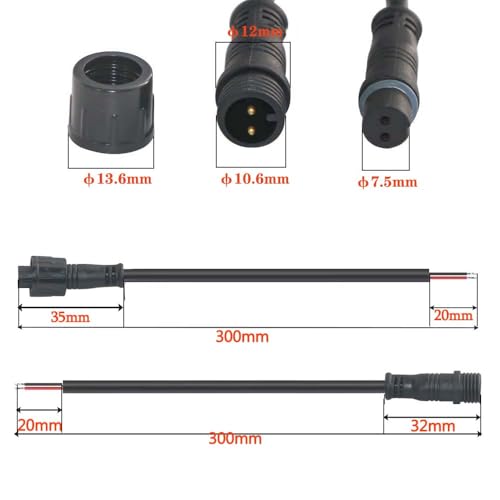 Waterproof Connector 2 Wire,22AWG 2Pin Male Female Plug LED Connector with IP68,30CM Extension Cable for Car,LED Strip Lights(3Pack) - size: 22AWG 2pin led connector