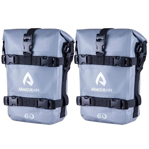 Motorcycle Crash Bar Bag 2PCS Moto Tail Bag Motorcycle Bumper Bags Bike Side Pannier PVC Waterproof Frame Mount Motorcycles Pack Motor Fender Pouch for Most Motorcycles 12L(6L*2) Grey - color: PVC Grey