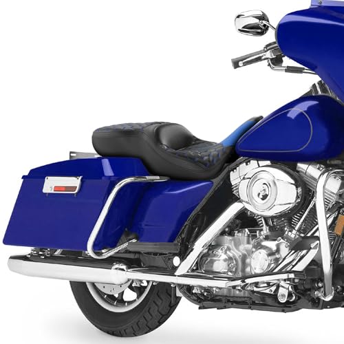 SLMOTO Black Blue Passenger Seat Motorcyle Rider Seat 2-Up Fit For Harley Electra Glide Ultra Classic Standard FLHTC 1997-2007 - style: Blue and Black