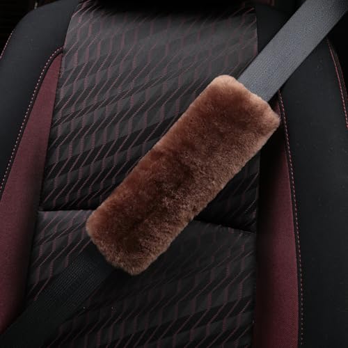 Soft & Cozy Australian Sheepskin Car Seat Belt Covers,2 Pack Fluffy Seatbelt Pads, Genunie Sheepskin Fur Shoulder Straps Cushions for Adults Kids Women and Men (Chocolate) - color: Chocolate