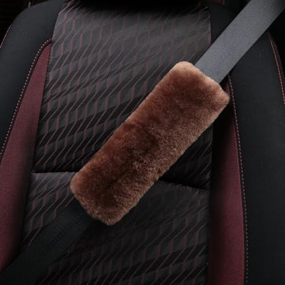 Soft & Cozy Australian Sheepskin Car Seat Belt Covers,2 Pack Fluffy Seatbelt Pads, Genunie Sheepskin Fur Shoulder Straps Cushions for Adults Kids Women and Men (Chocolate) - color: Chocolate