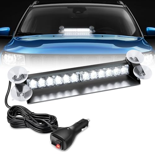 Nilight 12LED Traffic Advisor Strobe Light Bar White Emergency Warning Hazard Safety Dash Front/Rear Windshield Flashing Lights for Cars Trucks Police Firefighter Plow Construction Vehicles - color: White, size: 12LED