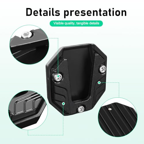 1PC Motorcycle Kickstand Pad, Alloy Anti-Slip Side Stand Extension Plate, Enlarged Bottom Anti-Sink Foot Support, Universal for Most Motorcycles (Black)