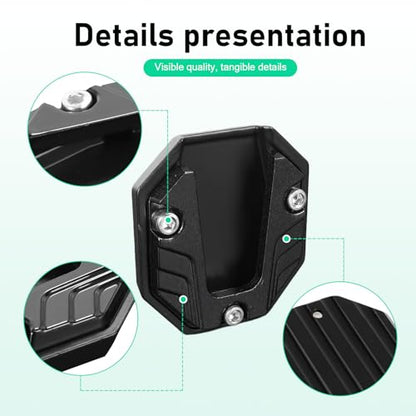 1PC Motorcycle Kickstand Pad, Alloy Anti-Slip Side Stand Extension Plate, Enlarged Bottom Anti-Sink Foot Support, Universal for Most Motorcycles (Black)