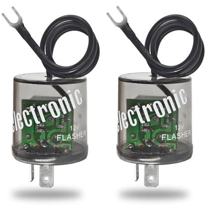 LED Flasher Relay 2 Pins 12V (Pack of 2) - Heavy Duty Turn Signal Flasher Relay with Ground Wire for Automobile and Motorcycle