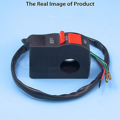 7/8″ Motorcycle Handlebar On Off Push Button Switch with 12V5A USB Charger Headlight Control Switch 4 Wires Replacement Parts Compatible for Most Motorcycle, ATV, Scooter or Snowmobile.