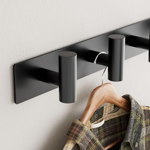 GWAAZXGZ Black Wall Mounted Coat Rack – 5 T-Shaped Pegs for Hats, Bags & Towels, Heavy-Duty Metal Rail for Entryway, Bathroom, Closet, Bedroom (1 Pack) - color: Black