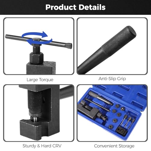 OMISTAR Motorcycle Chain Rivet Tool Kit- 15 Pcs Motorcycle Chain Breaker Rivet Tool Set,Chain Link Removal Tool Chain Splitter Repair Tool For Motorcycles,Bikes,Dirt Bikes,Atvs