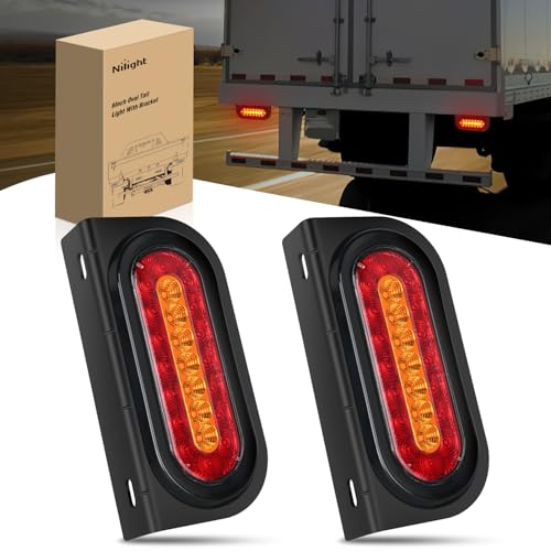 Nilight 6 Inch Oval Trailer Tail Light 2 PCS Red Brake Stop Amber Left Right Turn Signals Lights with Flush Mount Grommets Plugs Mounting Brackets for RV Truck Luggage Rack - color: 2Pcs 6" Red/Amber Tail Lights