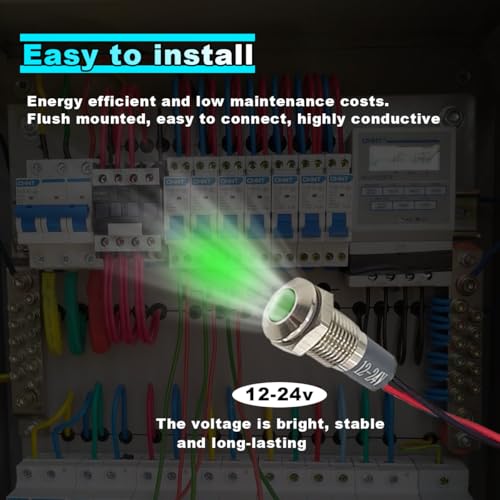 smilfuy 8mm/0.31" Signal Indicator Light, AC/DC 12V-24V Waterproof Panel Mount Warning Lamps with Wire, LED Signal Pilot Lamp for Car Truck Boat (Green) - color: Green