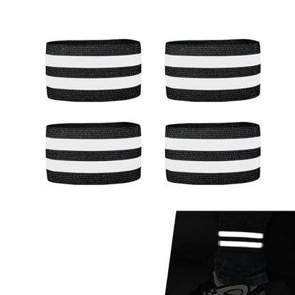 4 PCS High Visibility Reflective Bike Pant Clips, Elastic Universal Cycling Wrist Ankle Leg Straps, Night Safety Bicycle Trouser Cuff Clips for Road Mountain Bike Riding - color: Black