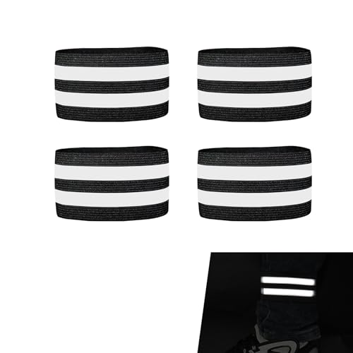 4 PCS High Visibility Reflective Bike Pant Clips, Elastic Universal Cycling Wrist Ankle Leg Straps, Night Safety Bicycle Trouser Cuff Clips for Road Mountain Bike Riding - color: Black