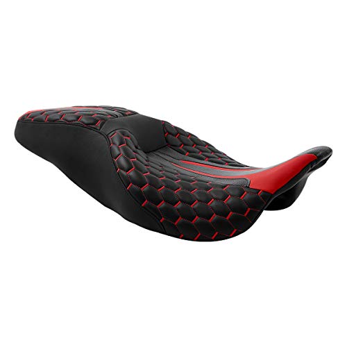 C.C. RIDER Octogon Highway 2-up Motorcycle Seat Driver Passenger Touring Seat for Harley Davison Electra Glide Classic Street Glide Road Glide 2009-2023 - color: Seat-Red Stitching