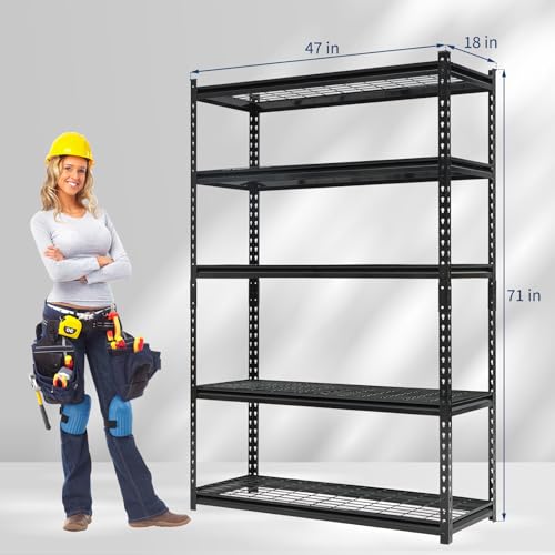 Heavy Duty 5-Tier Shelving Unit, 2500 LBS Capacity Storage Shelves for Garage Kitchen Pantry, Metal Adjustable Shelving for Basement Bathroom Laundry, 47" L x 18" W x 71" H - size: 71" H x 47" W x 18" D