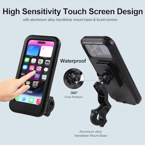 Motorcycle Phone Mount Holder, 150mph Wind Anti-Shake Bike Handlebar Cell Phone Clamp 6.3inch Most Phones Friendly, Compatible with iPhone 16
